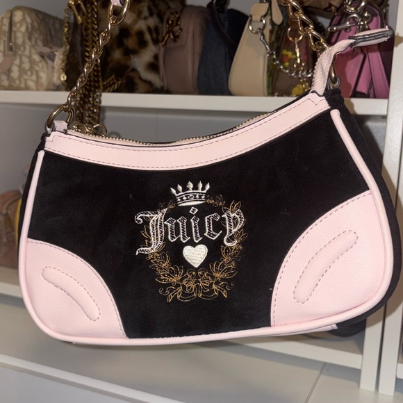 Juicy Couture Black and Pink Shoulder Bag - Picture 1 of 5